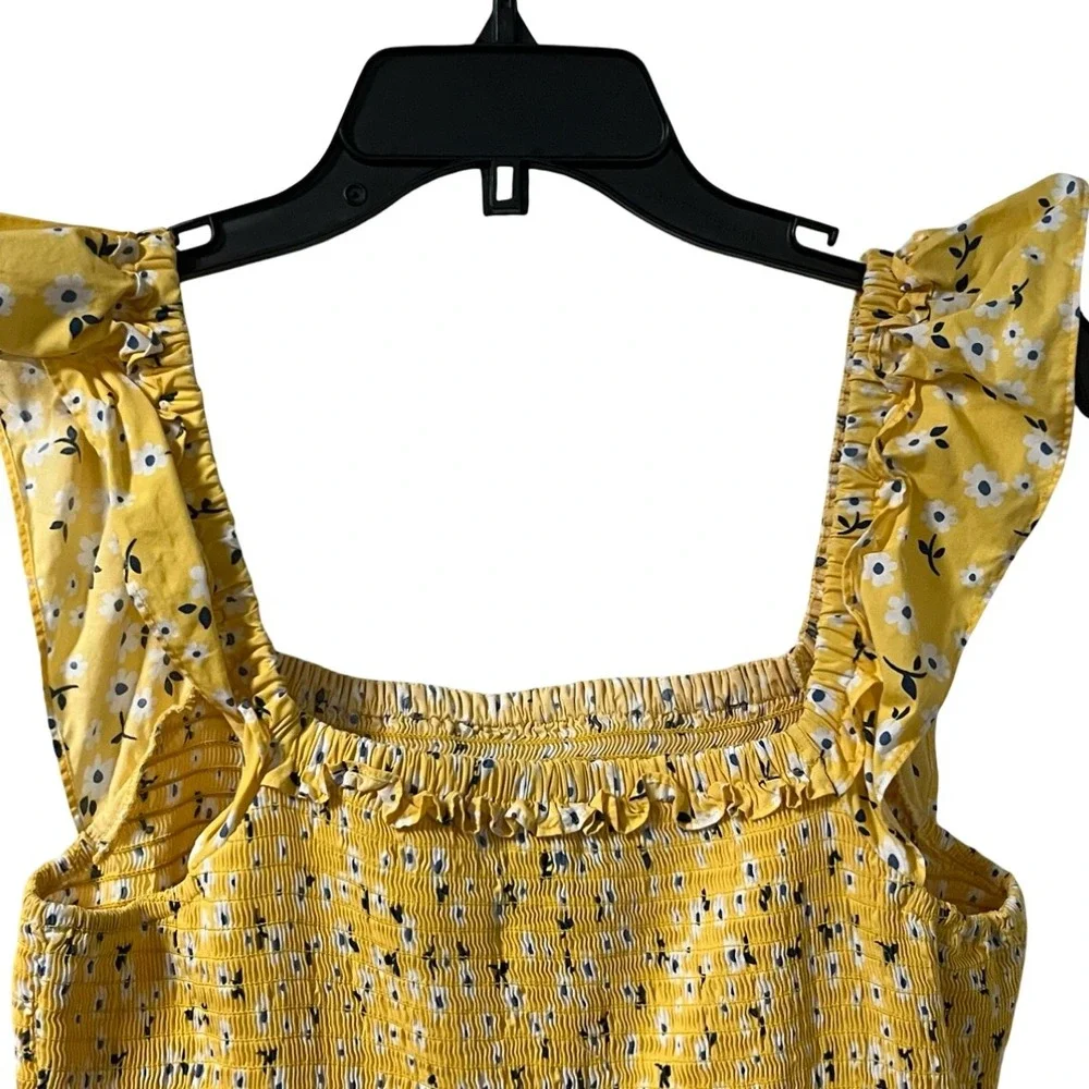 Kate Spade Yellow Floral Midi Fleurette Toss Smocked Dress Cottage Spring Size L